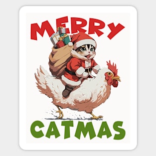 Merry Catmas - 4, Funny Cute Cat on a Chicken Sticker